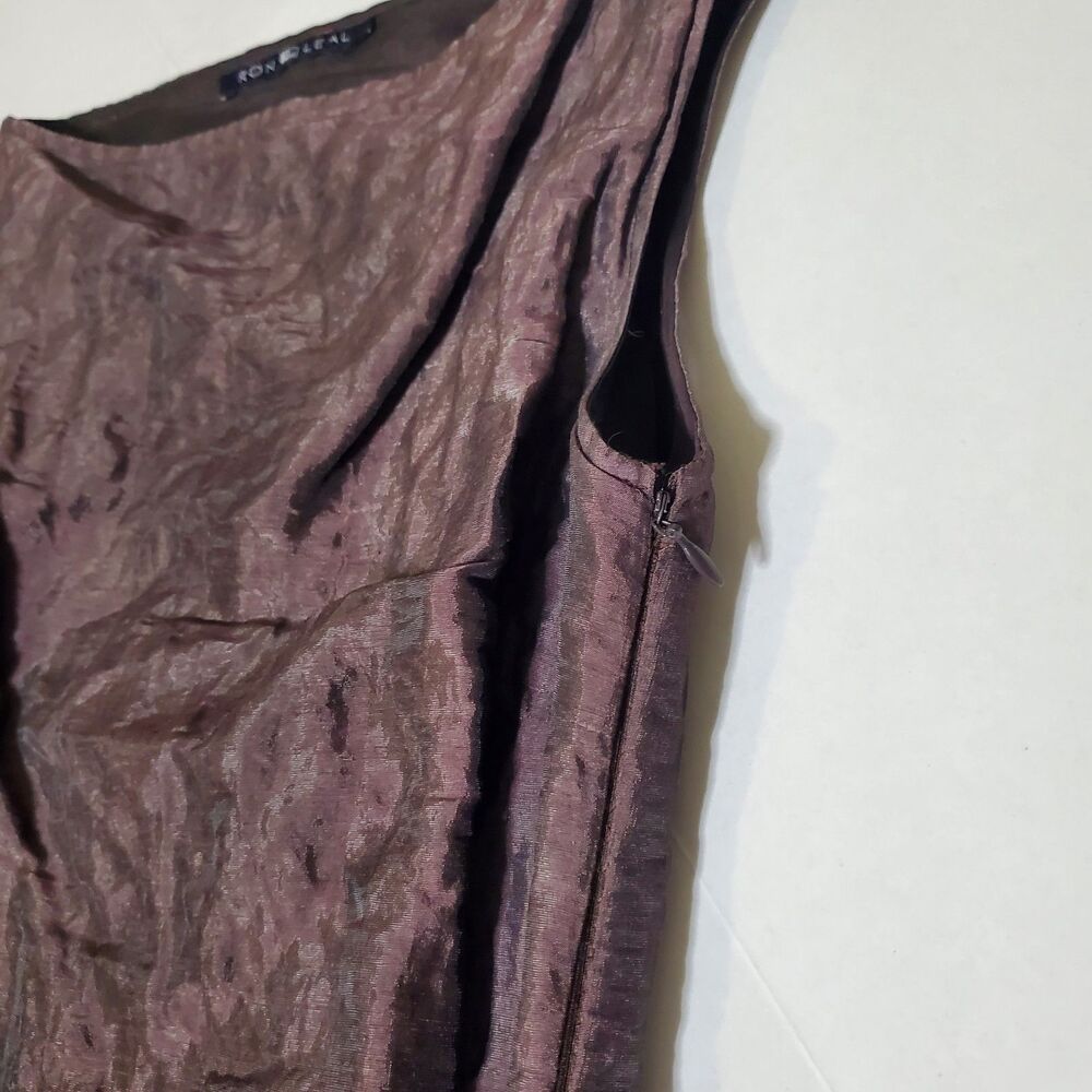 Ron Leal Y2K Crinkle Dress Size M Iridescent Brown Sheath Sleeveless Lined Women - Picture 7 of 10